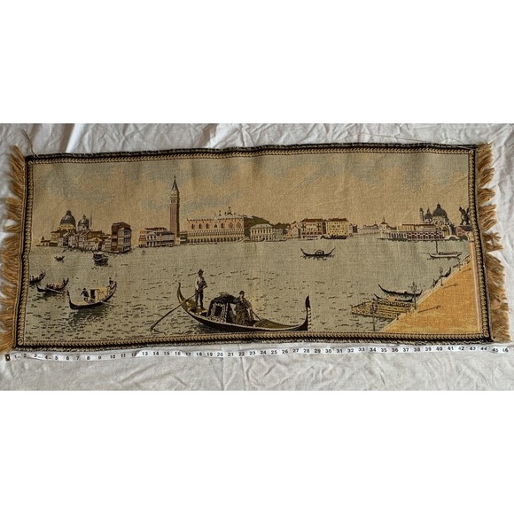 0039 Italy Other - Vintage Italian Wall Rug Art Gondola Venice Tapestry ITALY 46" x 19"